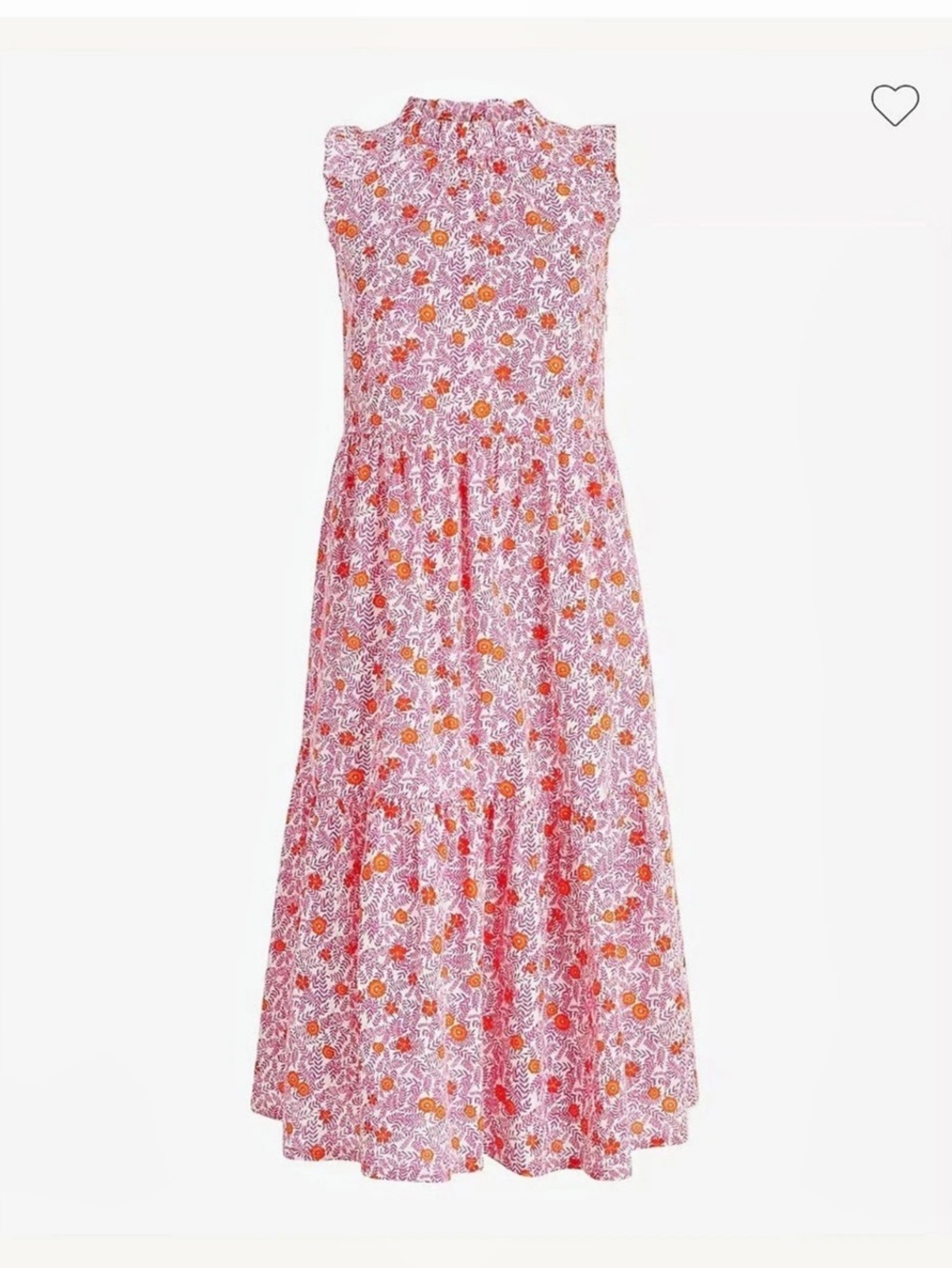 J.Crew Sleeveless Ruffle Neck Tiered Midi Dress Pink & Red